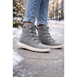 Sorel Gray Suede Lace-Up Ankle Boots with Cream Sole